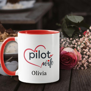 Pilot Wife Heart Aeroplane Romantic Custom Birthda Mug