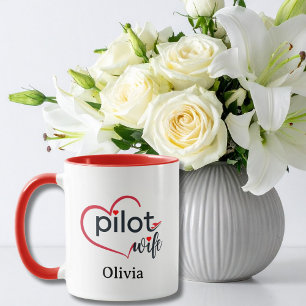 Pilot Wife Heart Airplane Romantic Custom Birthday Mug
