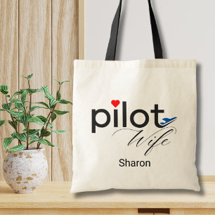 Pilot Wife Script Heart Aeroplane Simple Custom Tote Bag