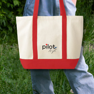 Pilot Wife Script Red Heart Blue Airplane Simple  Tote Bag
