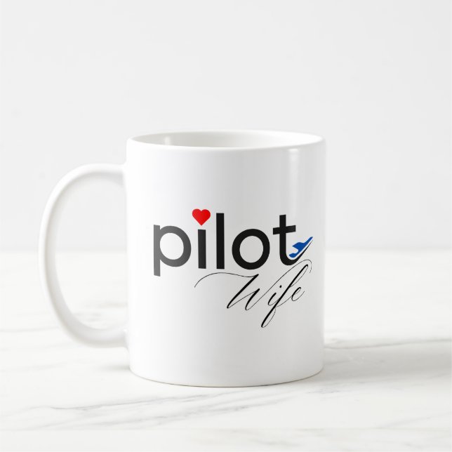 Pilot Wife Typography & Aeroplane Simple,Minimalis Coffee Mug (Left)