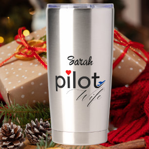 Pilot Wife Typography & Aeroplane Simple,Minimalis Insulated Tumbler