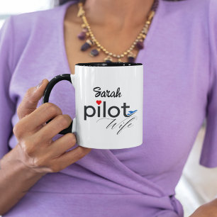 Pilot Wife Typography & Aeroplane Simple,Minimalis Mug