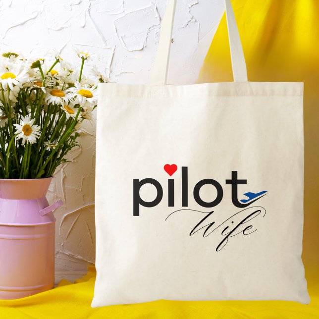 Pilot Wife Typography & Aeroplane Simple,Minimalis Tote Bag (Creator Uploaded)