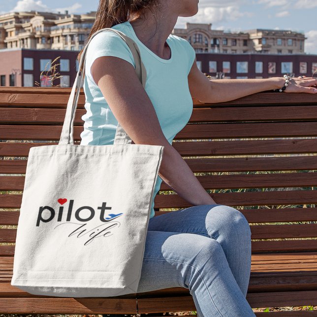 Pilot Wife Typography & Aeroplane Simple,Minimalis Tote Bag (Creator Uploaded)