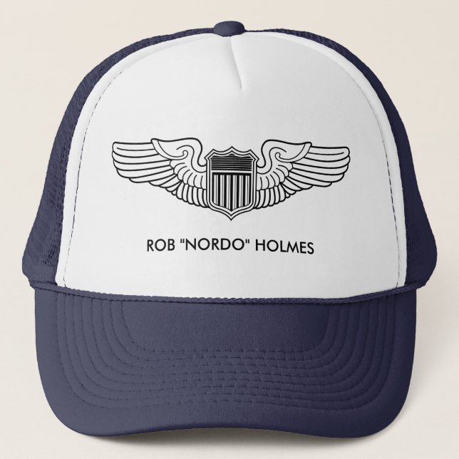Pilot Wings Black Line Drawing Custom Name Trucker Hat (Front)