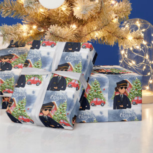 Pilot Woman with Christmas Themed Wrapping Paper