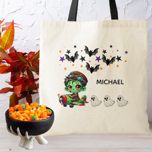 Pilot Zombie flying Aeroplane & Bat Funny Hallowee Tote Bag