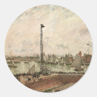 Pilot's Jetty, Le Havre, Misty by Camille Pissarro Classic Round Sticker