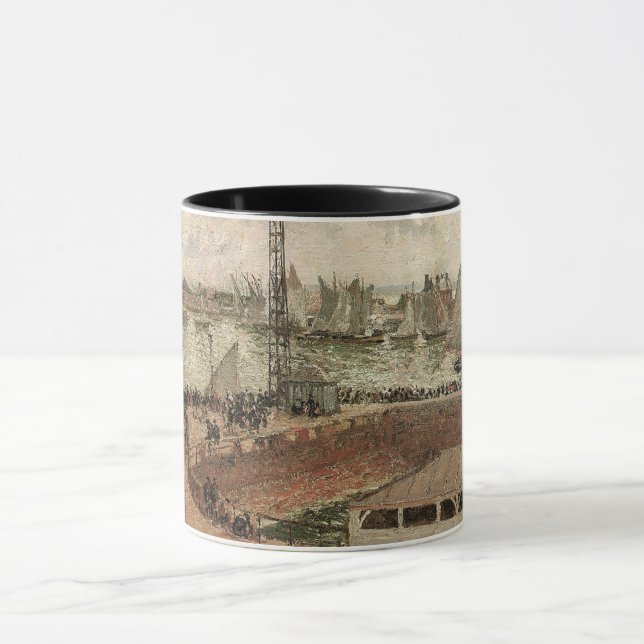 Pilot's Jetty, Le Havre, Misty by Camille Pissarro Mug (Center)