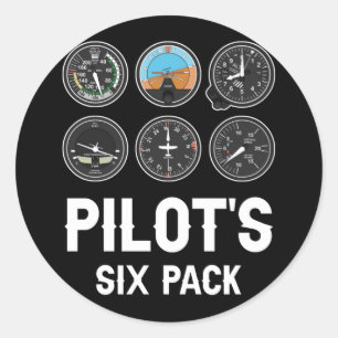 Pilot's Six Pack Flight Instruments Aviation Classic Round Sticker
