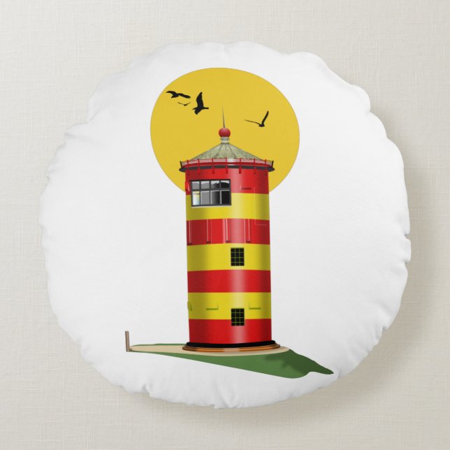 Pilsum Lighthouse Germany Round Cushion (Front)