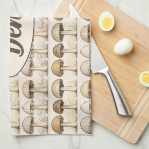 Pilze Muster braun, beige und grau Tea Towel