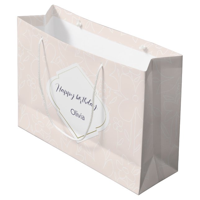 Pimk White Wildflowers Pattern Monogrammed Large Gift Bag (Front Angled)