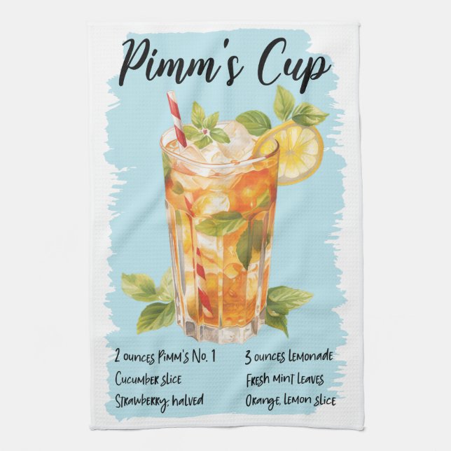 Pimm's Cup Cocktail Recipe Tea Towel (Vertical)