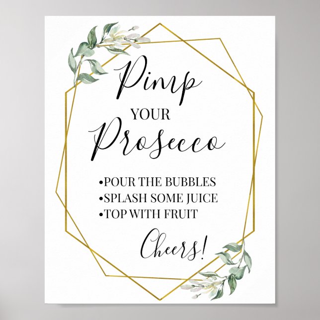Pimp your prosecco greenery gold shower sign (Front)