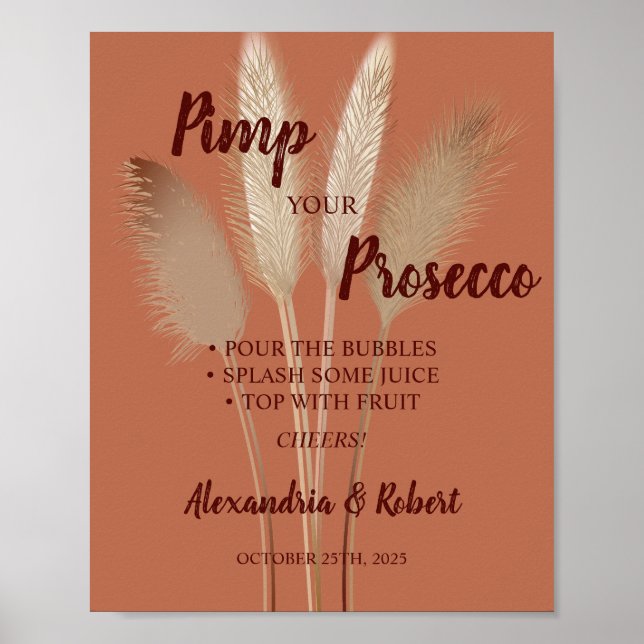 Pimp your Prosecco Pampas Grass Wedding Sign (Front)