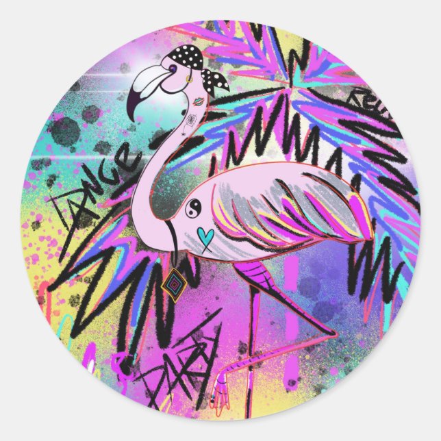 Pimped up Flamingo Classic Round Sticker (Front)