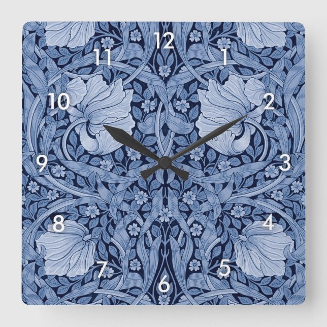 Pimpernel Blue Monotone, William Morris Square Wall Clock (Front)