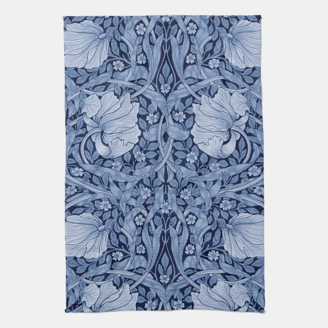 Pimpernel Blue Monotone, William Morris Tea Towel (Vertical)