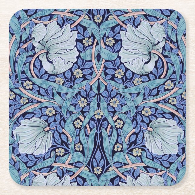 Pimpernel Blue, William Morris Square Paper Coaster (Front)