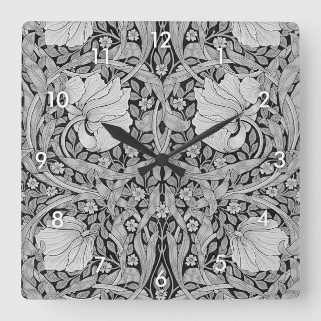 Pimpernel Gray Monotone, William Morris Square Wall Clock (Front)