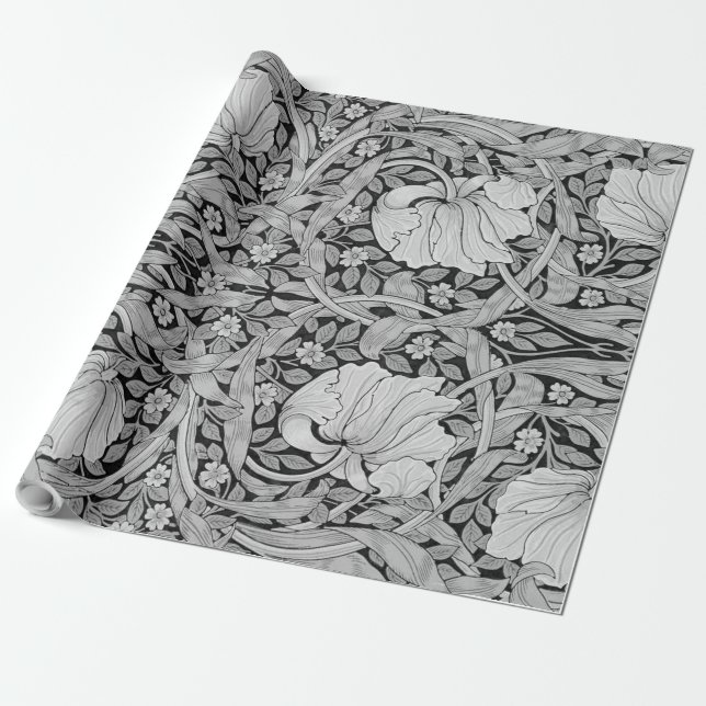 Pimpernel Grey Monotone, William Morris Wrapping Paper (Unrolled)