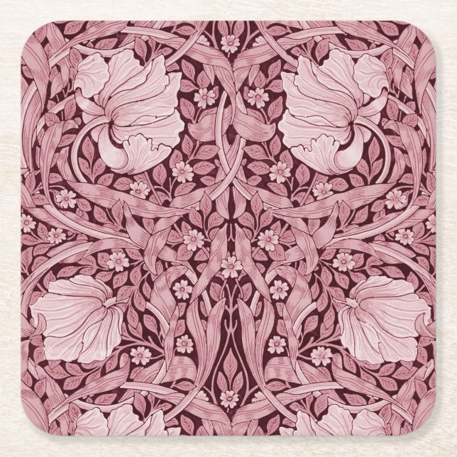 Pimpernel Maroon, William Morris Square Paper Coaster (Front)