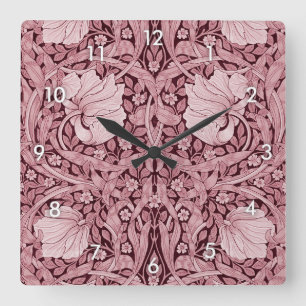 Pimpernel Maroon, William Morris Square Wall Clock