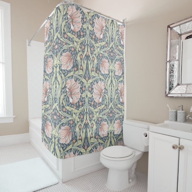 pimpernel,salmon colour,william Morris,art nouveau Shower Curtain (In Situ)