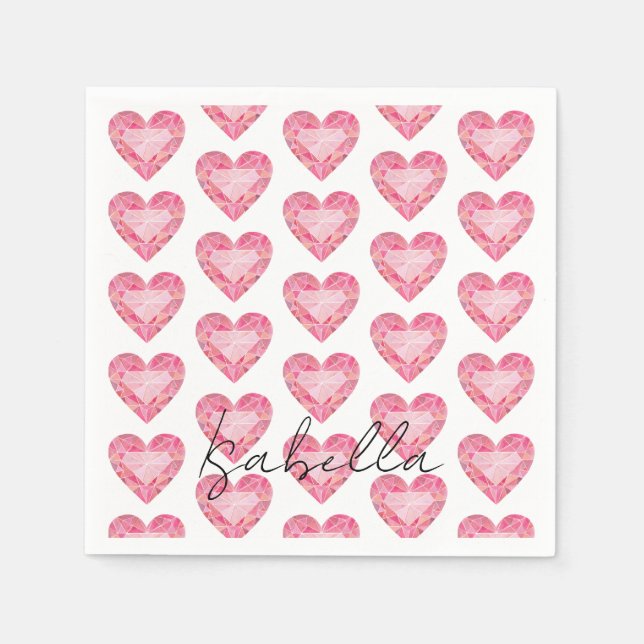 Pin Diamond Heart Gem NAME Glam Love Napkin (Front)