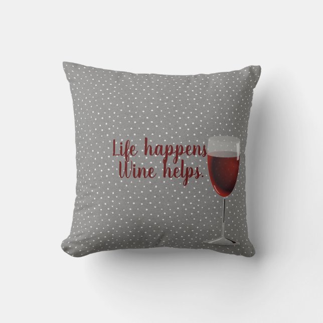 pin dot pattern with red wine glass lumbar pillow (Front)