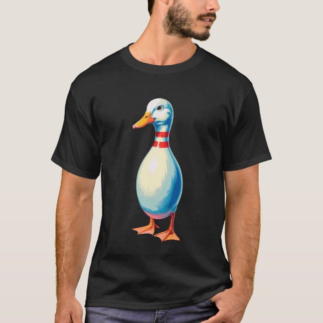 Pin Duck Joke Bowler Funny Strike Spare Bowling Te T-Shirt (Front)
