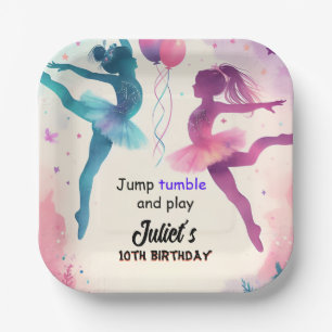 Pin modern cute Jump girl gymnastics 10th birthday Paper Plate
