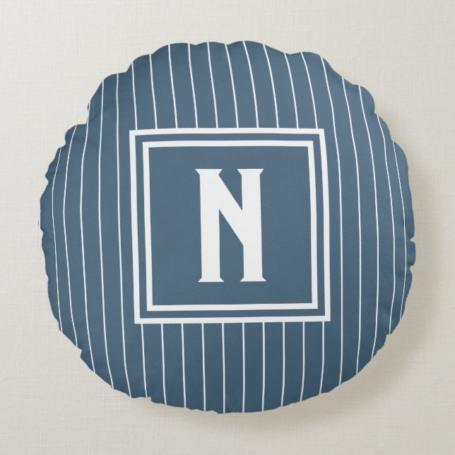 Pin Stripe - Navy + White Round Cushion (Front)
