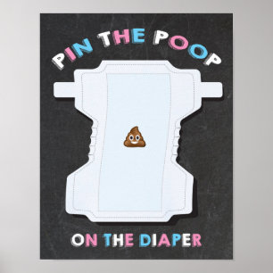Pin the emoji poop on the diaper poster game