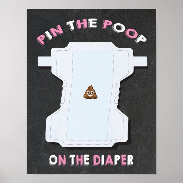 Pin the emoji poop on the diaper poster game (Front)
