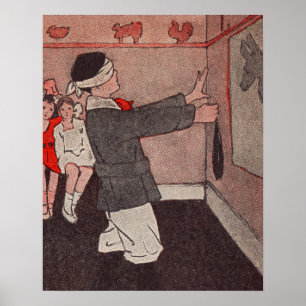 Pin the tail Donkey Vintage Children Poster