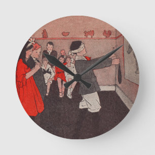 Pin the tail Donkey Vintage Children Round Clock
