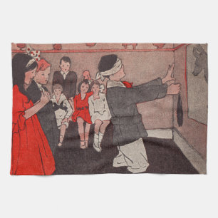 Pin the tail Donkey Vintage Children Tea Towel