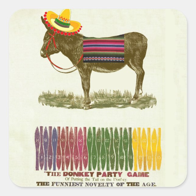 Pin the tail on the Donkey Square Sticker (Front)