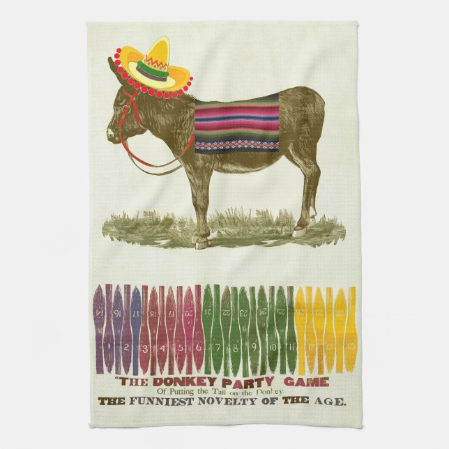 Pin the tail on the Donkey Tea Towel (Vertical)