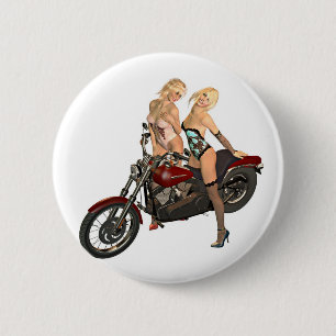 Pin-up biker girls 6 cm round badge