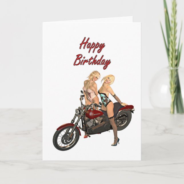Pin-up biker girls birthday card (Front)