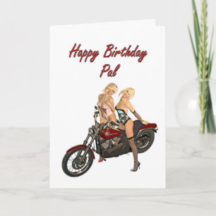 Pin-up biker girls birthday card for pal
