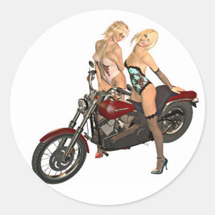 Pin-up biker girls classic round sticker