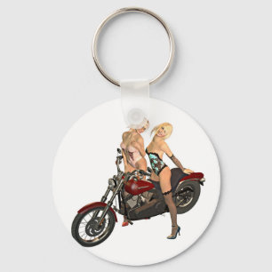 Pin-up biker girls key ring