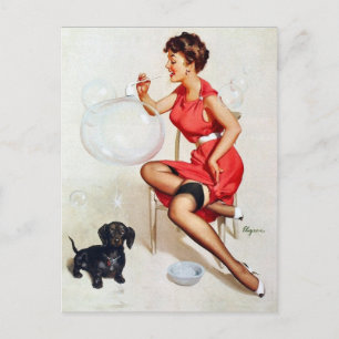 Pin-Up Blowing Bubbles Postcard