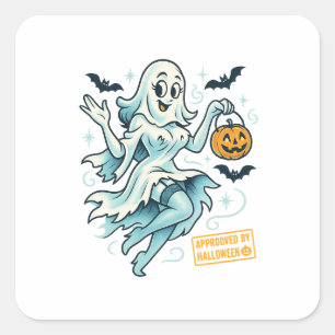 Pin-Up Ghost Girl – Spooky Cute Halloween Square Sticker