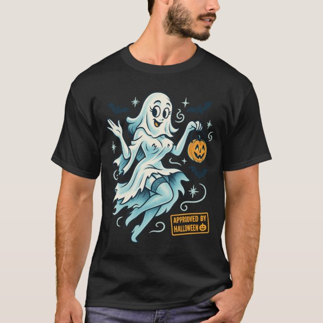Pin-Up Ghost Girl – Spooky Cute Halloween T-Shirt (Front)